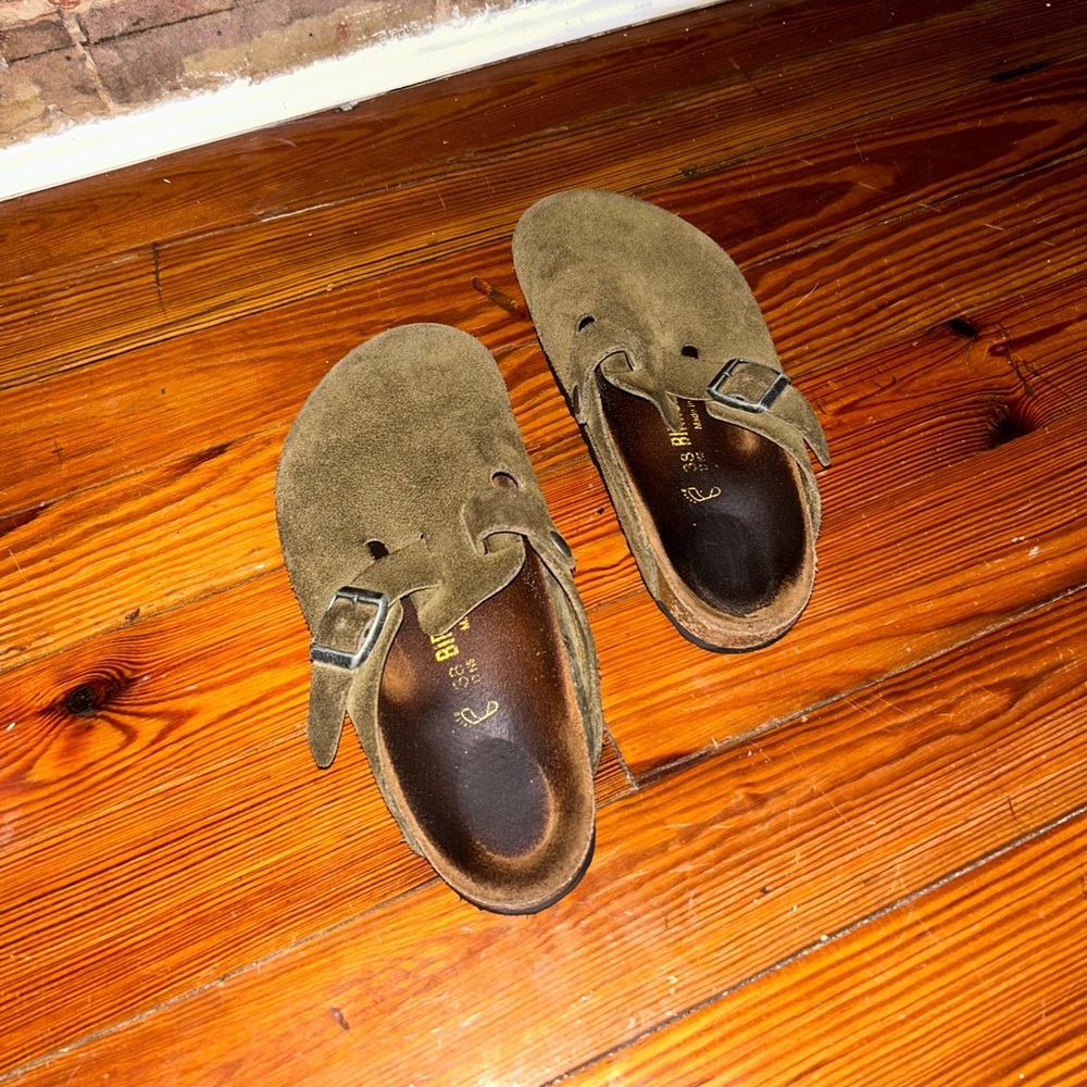 USED Birkenstock 38 Boston Soft Footbed Suede Leather Forest